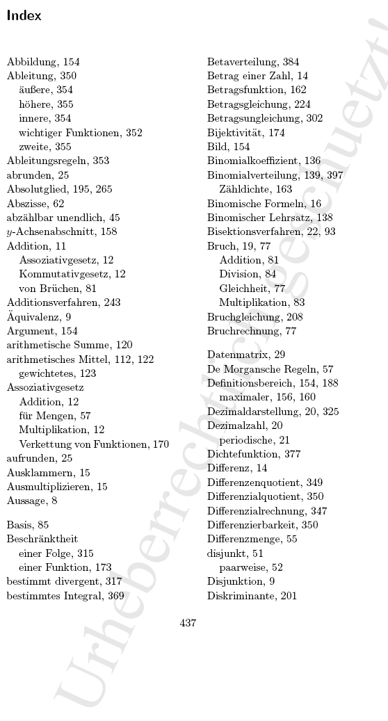 Auszug aus dem Index